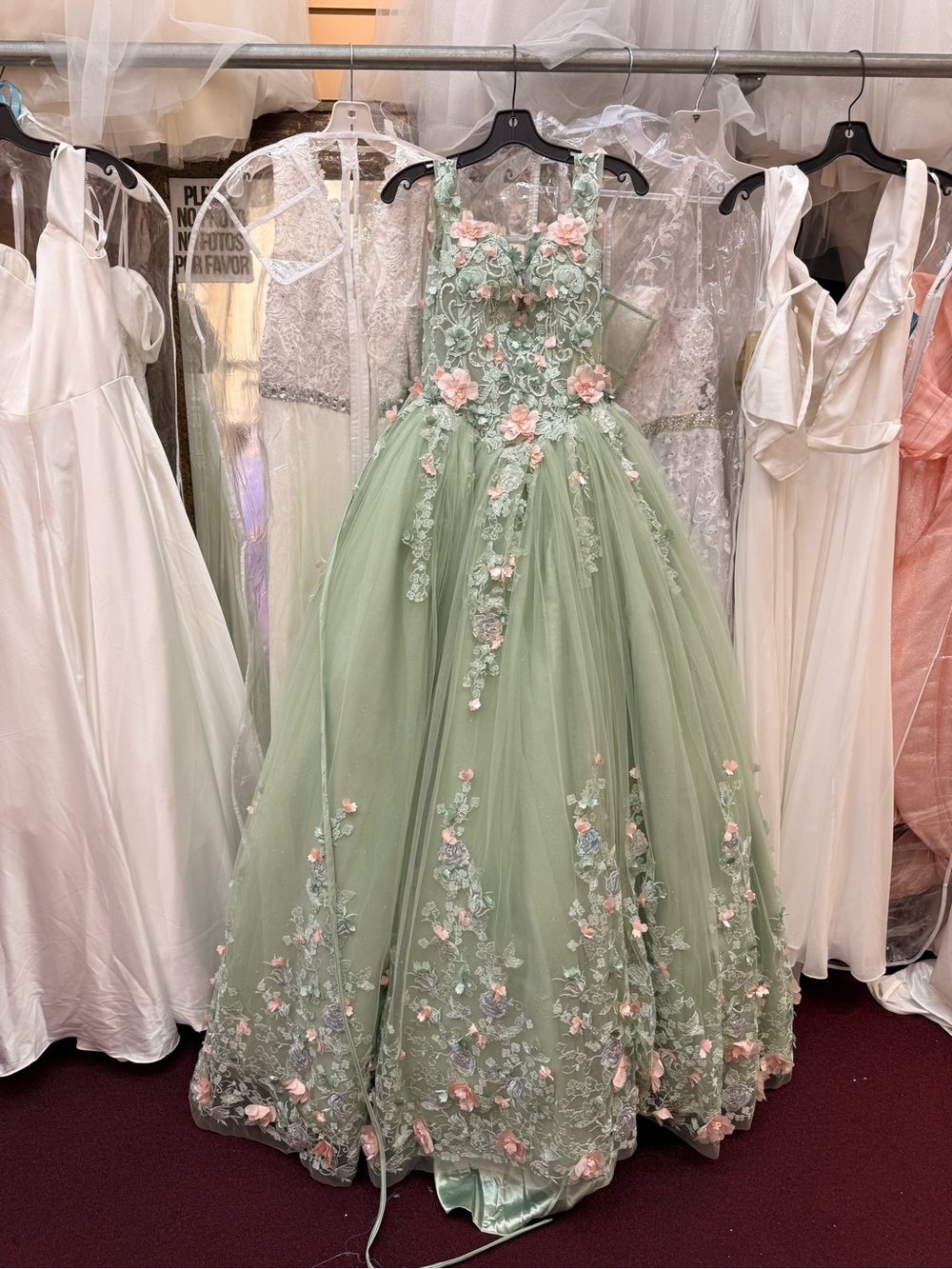 Off-Shoulder Mint Green Floral Gown / Sweet 16 / Quinceanera Dress